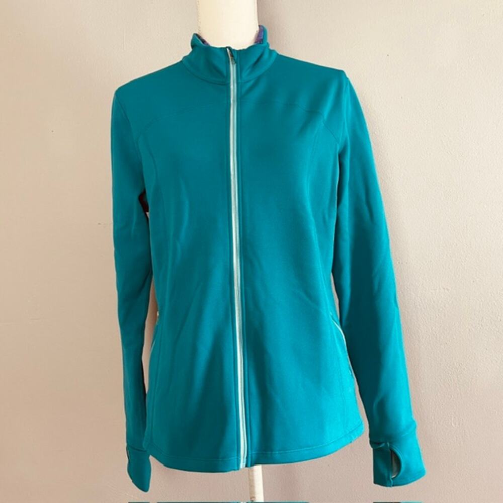 Lucy Fire Me Up Jacket Womens Large Teal Full Zip Athletic Thumbholes Gym Wear
